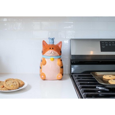 100 North Dolomite Ceramic 10 inch Everyday Cookie & Candy Jar Airtight Lid: Kitchen Canisters, Pet Treat Containers, Orange Tabby Striped Cat & Mouse — фото 5