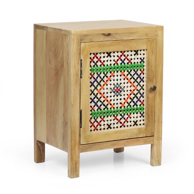 Haston Boho Handcrafted Mango Wood Nightstand with Wool Accents Natural - Christopher Knight Home