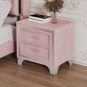 Nightstand, Side Tables Bedroom With 2 Drawers, Metal Legs, Mid Century Velvet Bedside Table, Fully Assembled Except Legs And Handles - 1 of 4