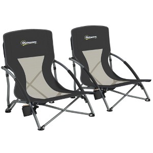 Outsunny Set of 2 Folding Beach Chair, Beach Chairs with Mesh Back, Carry Bag and Cup Holder for Outdoor Camping Lawn Sports Picnic, Black - 1 of 4
