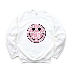 Simply Sage Market Women's Graphic Sweatshirt Leopard Heart Eyes Smiley - 1 of 4