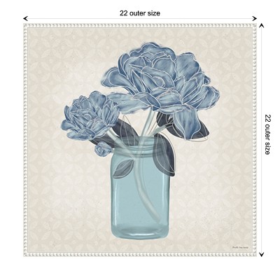 Blue Floral Still Life Canvas Print with Beaded Frame