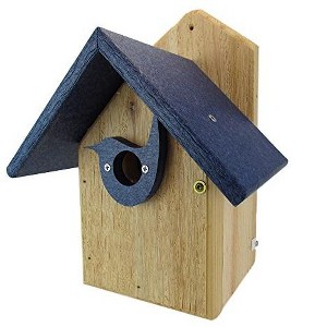 JCS Wildlife Post Mount Cedar Wren House w Poly Roof & Birdhouse Predator Guard Portal - 1 of 4
