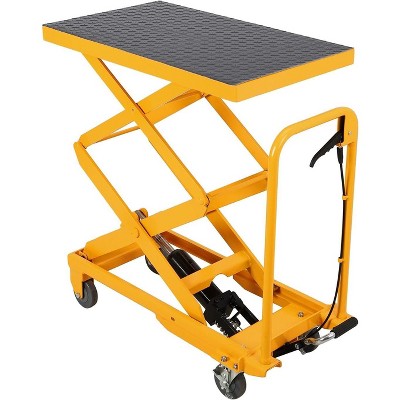 Hydraulic Lift Table, 500Lbs Capacity Lift Cart - 28.4" Height Manual Scissor Lift with Locking Wheels, Non-Slip Pad for Material Handling