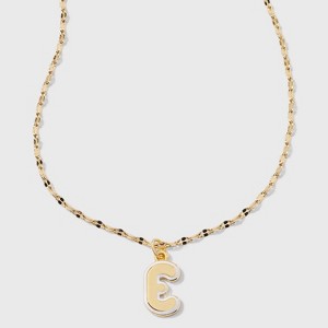 14K Gold Dipped Enamel "E" Initial Pendant Necklace - A New Day™ Gold/White - 1 of 4