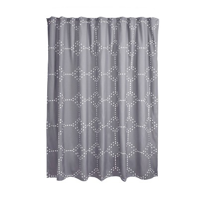 Idesign Geometric Fabric Dotted Shower Curtain Water Resistant Charcoal ...