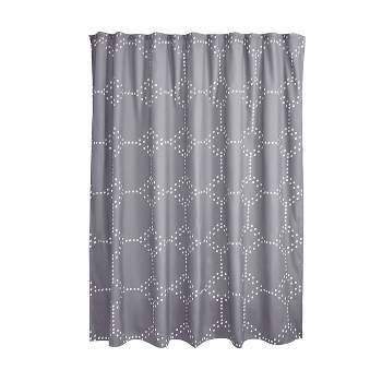 iDESIGN Geometric Fabric Dotted Shower Curtain Water Resistant Shower Curtain Charcoal