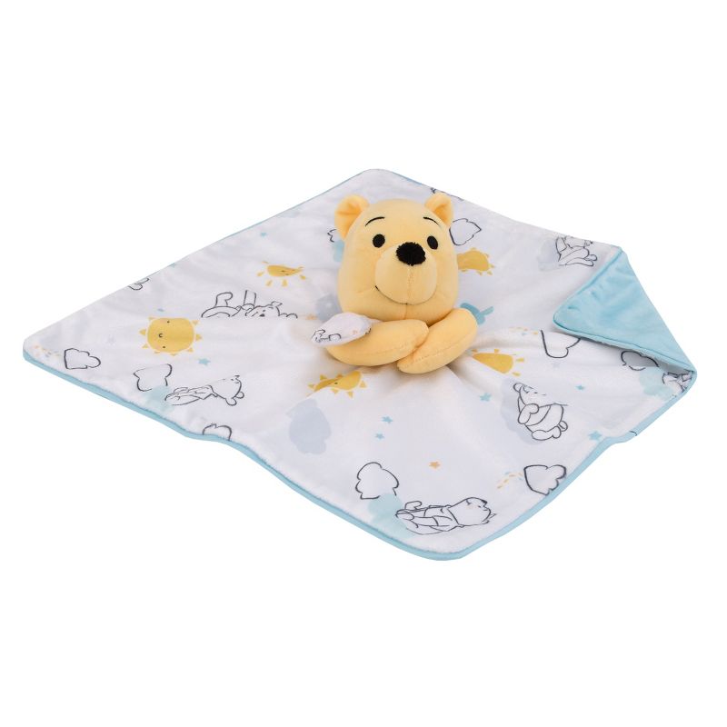 Disney Winnie the Pooh White, Yellow, and Aqua Sunshine and Clouds Super Soft Cuddly Plush Baby Blanket and Security Blanket 2-Piece Gift Set, 4 of 11