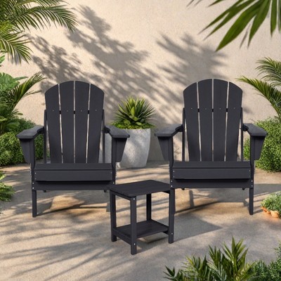 FURNIinspire Patio Seating Sets Folding Adirondack Chairs With Side Table, 3-Piece Rocking Chairs Set With Wood Texture, Black, 30“*28”*35“