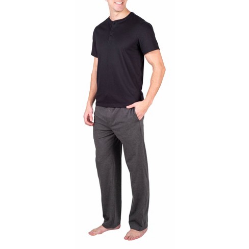Sleephero Men's Short Sleeve Henley And Pant Pajama Set Charcoal ...