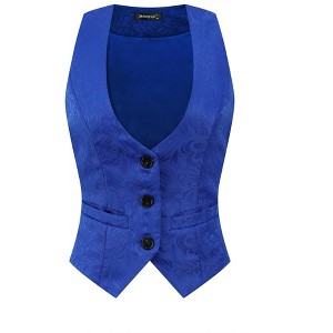 INSPIRE CHIC Women's Vintage Waistcoat Button Up Steampunk Jacquard Sleeveless Suit Vest - 1 of 4