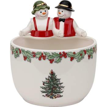 Spode Christmas Tree Mr. & Mrs. Snowman Candy Bowl