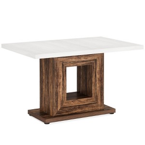 Tribesigns 47-Inch Farmhouse Dining Table, Wood Kitchen Dinner Table with Heavy Duty Pedestal for Home Dining Room, White & Brown - 1 of 4