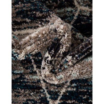 4 ft Square Blue Multi Trellis Synthetic Area Rug