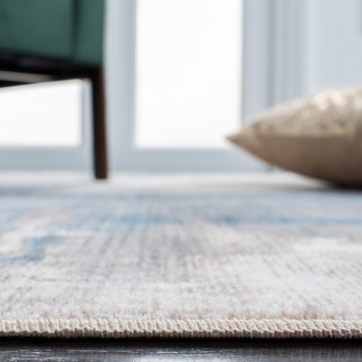 Vintage Blue and Gray Hand-Knotted Synthetic Rug, 4' x 6'