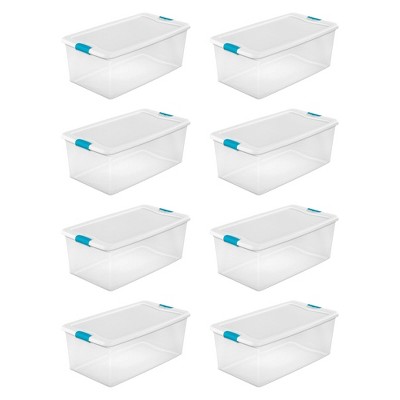 Sterilite 106 Quart Clear Plastic Latching Lid Storage Tote Container, 8 Pack