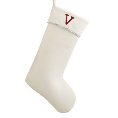 Personalization Mall Classic Christmas Embroidered Initial Ivory Christmas Stockings