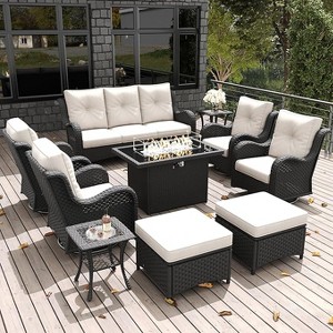 LayinSun Outdoor Patio Furniture Set, Black Rattan Wicker Sectional Swivel Rocker Chairs Sets with Ottomans, Swivel Glider Chair - 1 of 4