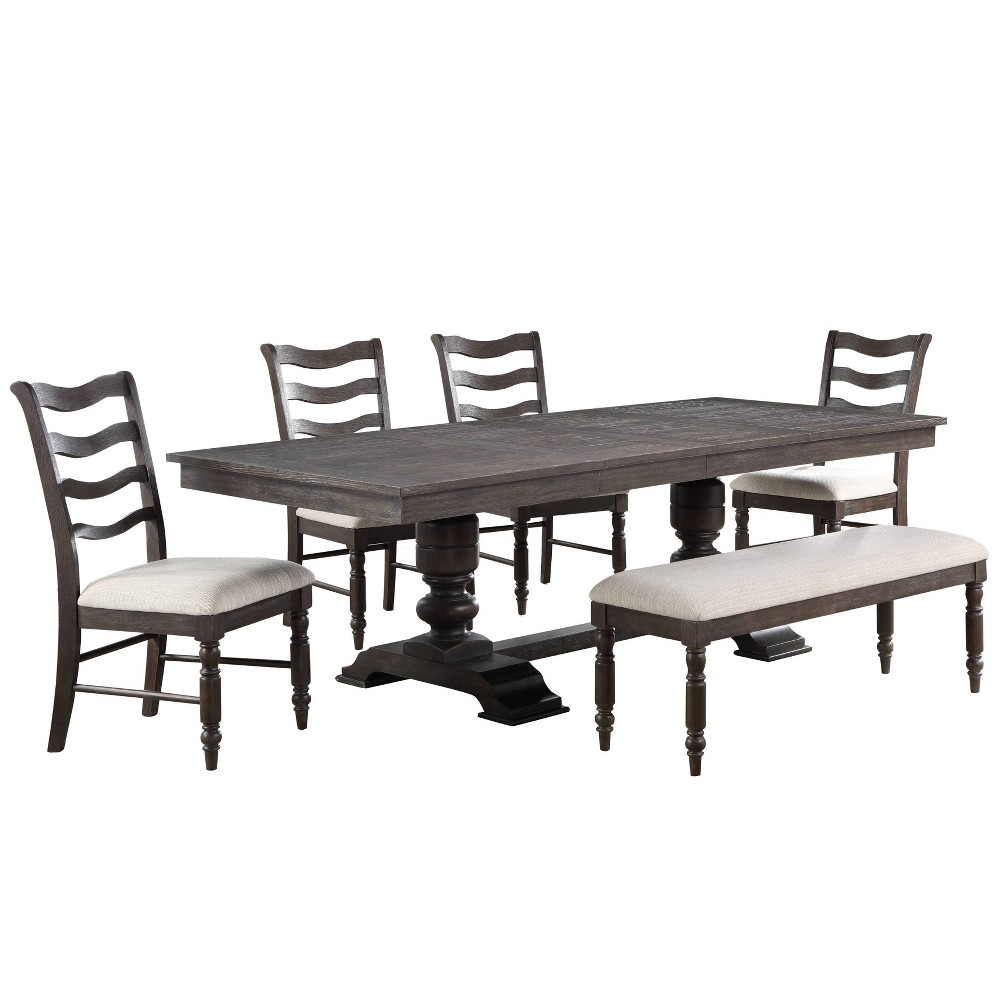 Photos - Dining Table 6pc Hutchins Dining Set Washed Espresso - Steve Silver Co.