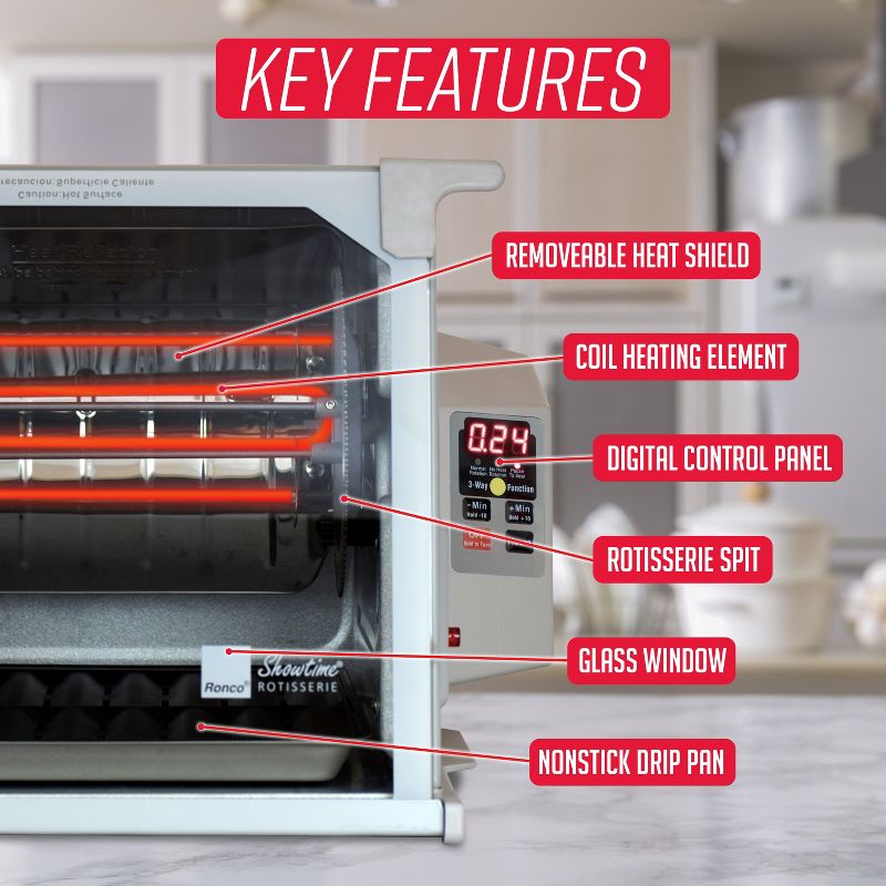 Ronco Digital Rotisserie Oven, Platinum Digital Design, Large Capacity (240oz) Countertop Oven, 4 of 9