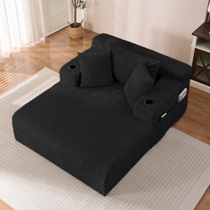 Mjkone 54"Chaise Lounge Chair,Turtle Velvet Single Sofa Chair,Upholstered Reading Chair With Pillows,Cup Holders,Side Pockets - 1 of 4