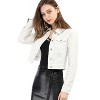 Allegra K Women's Solid Cropped Button-Down Plaid Cuffs Jean Jacket with Pockets - 2 of 4