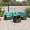 vidaXL 7 Piece Patio Sofa Set with Cushions Black Poly Rattan - 2 of 4
