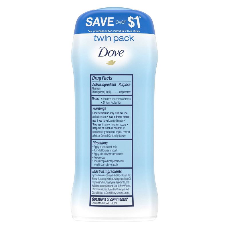 Dove Beauty Original Clean 24-Hour Women&#39;s Antiperspirant &#38; Deodorant Stick - 2pc/2.6oz, 4 of 9