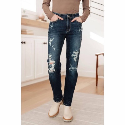 Women's Mid Rise Bleach Splash Distressed friend Jeans - Judy Blue