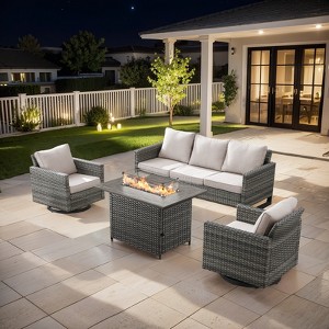 4 Pieces Patio Furniture Set with Fire Pit Table, Outdoor Furniture Set with Rocking Swivel Chairs, Wicker Patio Set with 4'' Thickened Cushion - 1 of 4