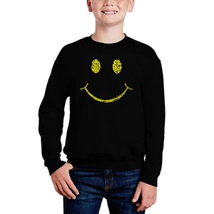 LA Pop Art Be Happy Smiley Face - Boy's Word Art Crewneck Sweatshirt - 1 of 3