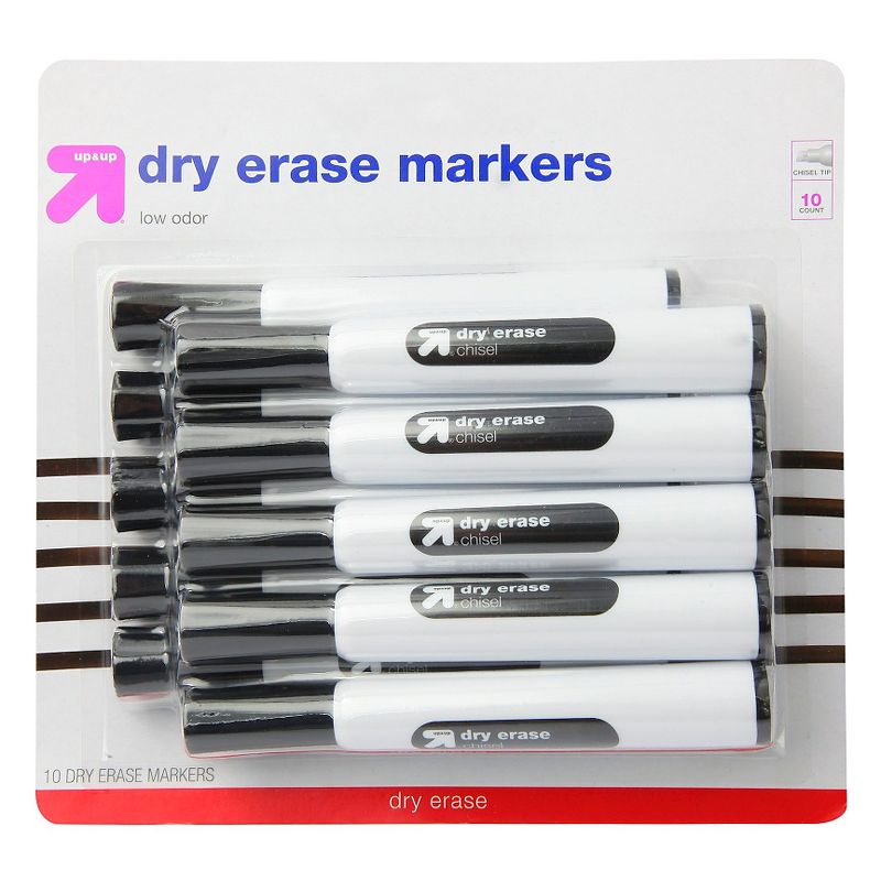 10pk Chisel Tip Dry Erase Markers Black - up &#38; up&#8482;, 1 of 2