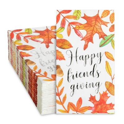 Sparkle and Bash 50 Pack Happy Friendsgiving Napkins, 3-Ply White Paper Dinner Napkins for Thanksgiving Party Supplies, Decor, 7.9x4.4 in