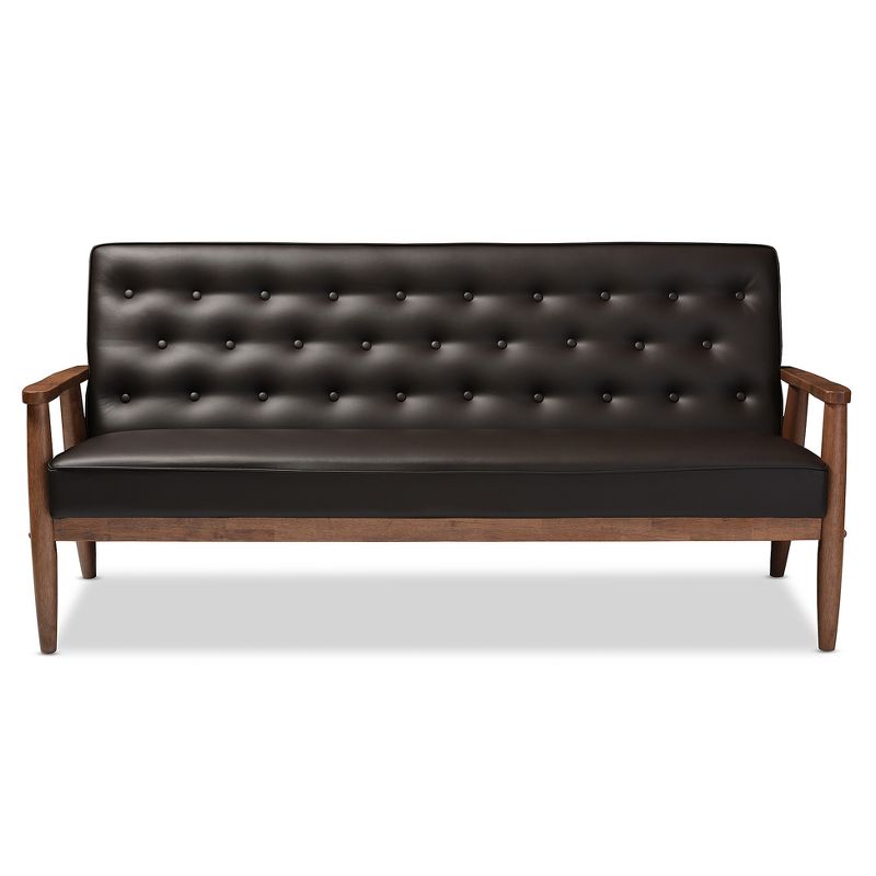 Sorrento Mid-Century Retro Modern Faux Leather Upholstered Wooden 3 Seater Sofa - Baxton Studio, 3 of 6