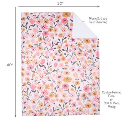 Luxurious Pink Floral Fleece Baby Blanket with Faux Shearling