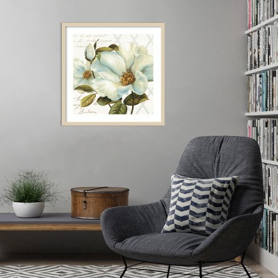 White Floral Bliss Botanical Lithograph with Wood Frame