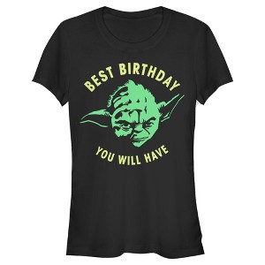 Juniors Womens Star Wars Yoda Best Birthday You Will Have Stencil T-Shirt - 1 of 3