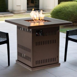 Kumasinova 28" Propane Gas Outdoor Fire Pit Table,50000 BTU Stainless Steel Burner Square Fireplace with Lid and Lava Stones,ETL Approved,Brown - 1 of 4