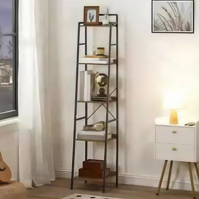 Acoinel 5-Tier Ladder Shelf, Narrow Bookshelf, Industrial Bookcase