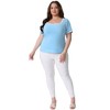 Agnes Orinda Women's Plus Size Color Block Square Neck Short Sleeve Slim Fit Knit Casual T-Shirt - 3 of 4