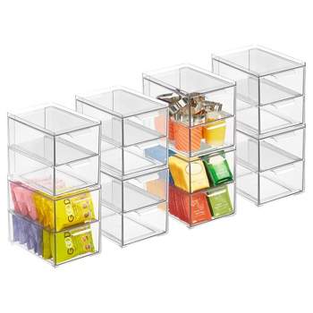 Mdesign Clarity Clear Plastic Stackable Kitchen Storage Organizer With  Drawer - 7 X 14 X 8, 4 Pack : Target