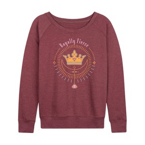 Women's - Disney Princess - Royally Fierce Lightweight French Terry Wide Neck Long Sleeve Shirt - 1 of 4