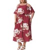 Agnes Orinda Women's Plus Size Floral Cold Shoulder Square Neck Adjustable Strap Summer Ruffle Maxi Sundress - 2 of 4