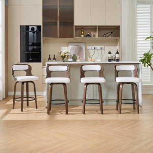 SEYNAR PU Leather 360 Degree Swivel Open Back Bar Stools Wood Legs Set of 4 - 1 of 4