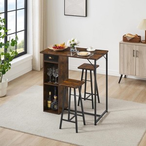 GOCAPTAIN 3 Piece Dining Table Set for 2, Counter Height Island Table with Storage Shelves, Drawer, Small Kitchen Table and Chair Set for Dining Room - 1 of 4