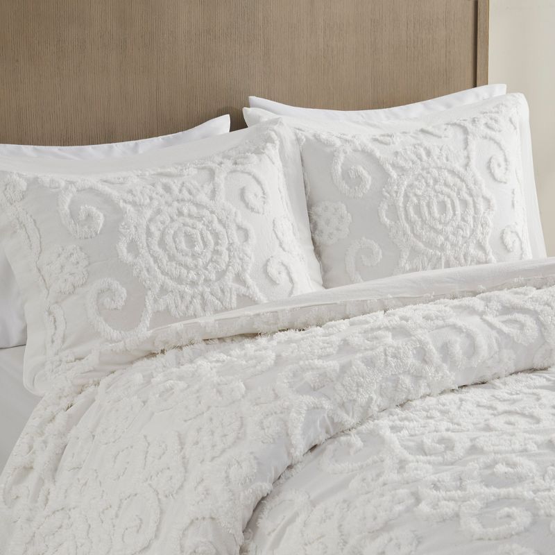 LIVN CO. 3D Tufted Embroidered Medallion Cotton Chenille Comforter Set, Ivory - Full/Queen, 3 of 9