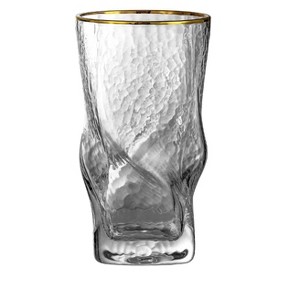 Slickblue Gold Rimmed Hammered Twist Whiskey Glass Set of 4, 14 oz & 9.6 oz - 1 of 4