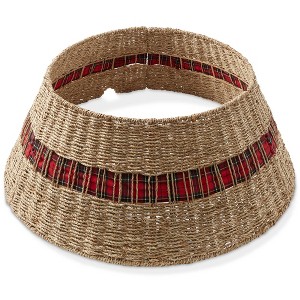 Casafield Christmas Tree Collar, Woven Hyacinth Farmhouse Tree Base Cover with Cord Cut Out - 1 of 4