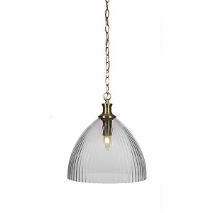 Toltec Lighting Carina 1 - Light Pendant in  New Aged Brass with 14" Clear Ribbed Shade - 1 of 1