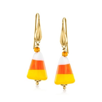Ross-Simons Italian Murano Glass Halloween Candy Corn Drop Earrings in 18kt Gold Over Sterling